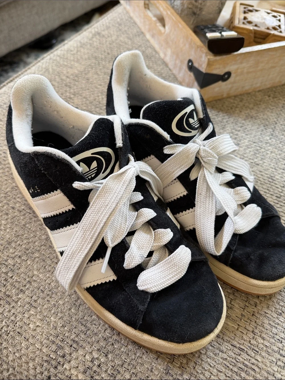 adidas Campus Black Suede Sneakers with White Stripes